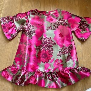 Crewcuts pink green floral girls dress satin 2